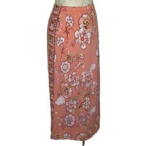Maxi Skirt Womens sz L Peach Pink White Stretch Floral Panel Print Max Edition